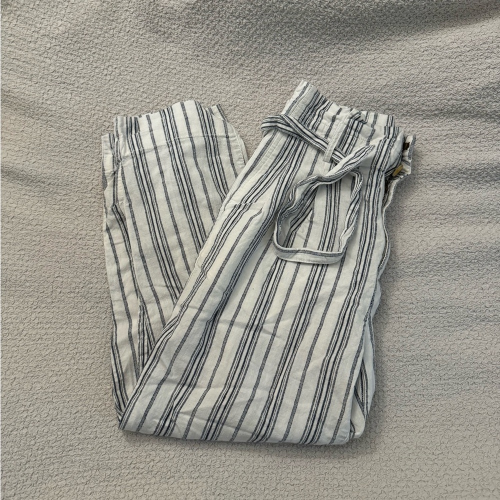 Madewell | Linen/Cotton Paperbag Pants in Dark Baltic Navy Stripe